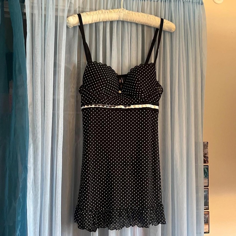 Polka Dot Mesh Babydoll Slip Top